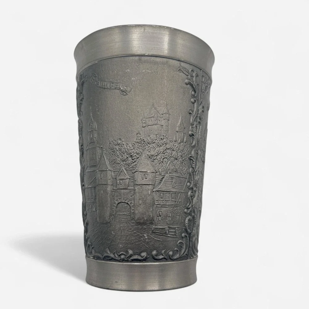 Vintage Rein Zinn RG German Pewter Wine Beer Cup Tumbler Castles Handguss‎